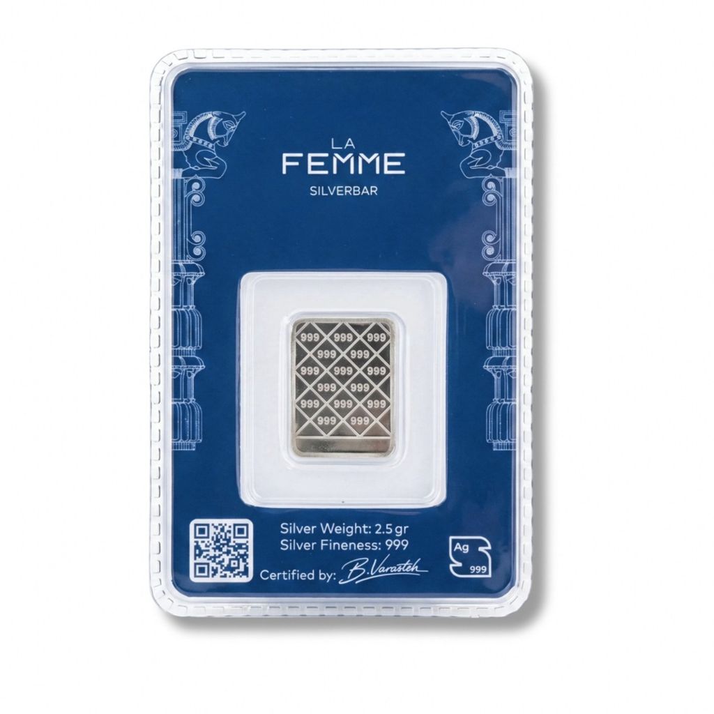 خرید انلاین شمش نقره خالص 2.5 گرمی Lafemme