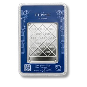 فروش اینترنتی شمش نقره خالص 50 گرمی Lafemme